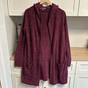 Barefoot Dreams Womens CozyChic Lite Cardigan XS/S Berry Hooded Pockets Lounge